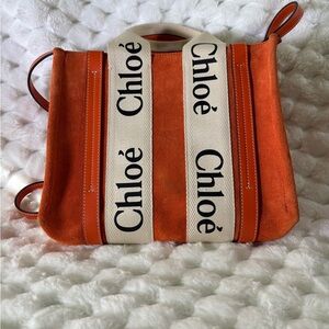 Chloe Woody Tote Orange Suede Tote Bag